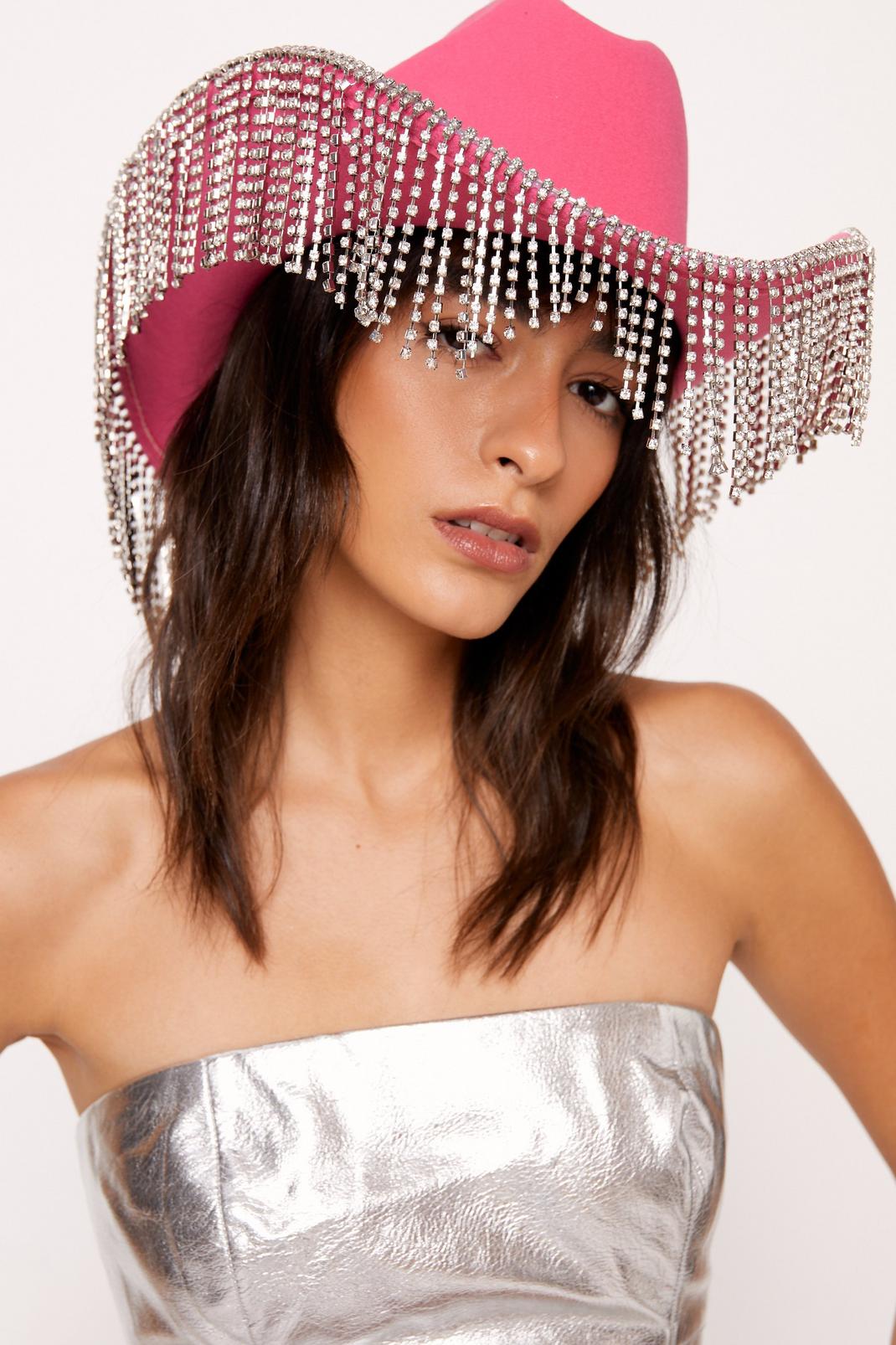 Pink Diamante Fringe Cowboy Hat image number 1