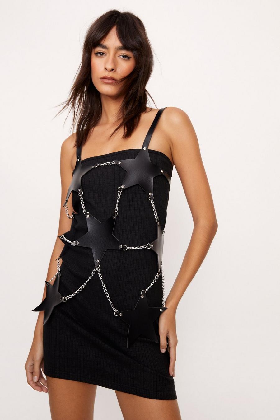 Faux Leather Star Detail Body Dress Harness