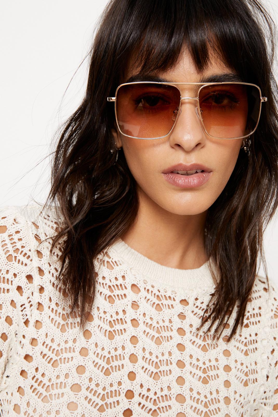 Brown Ombre Lens Square Aviator Sunglasses image number 1