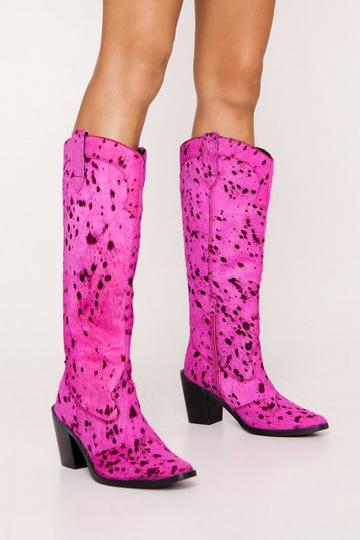 Hair On Knee High Cowboy Boots pink