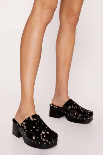 Brown Hair On Studded Square Toe Clog