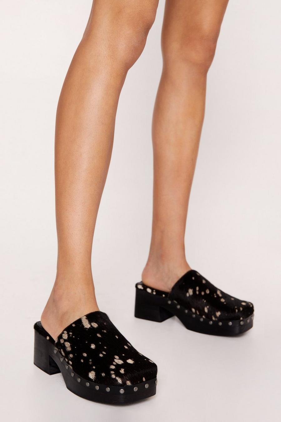 Hair On Studded Square Toe Clogs