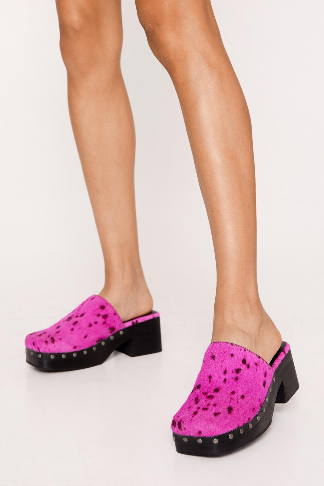 Pink Hair On Studded Square Toe Clogs image number 1