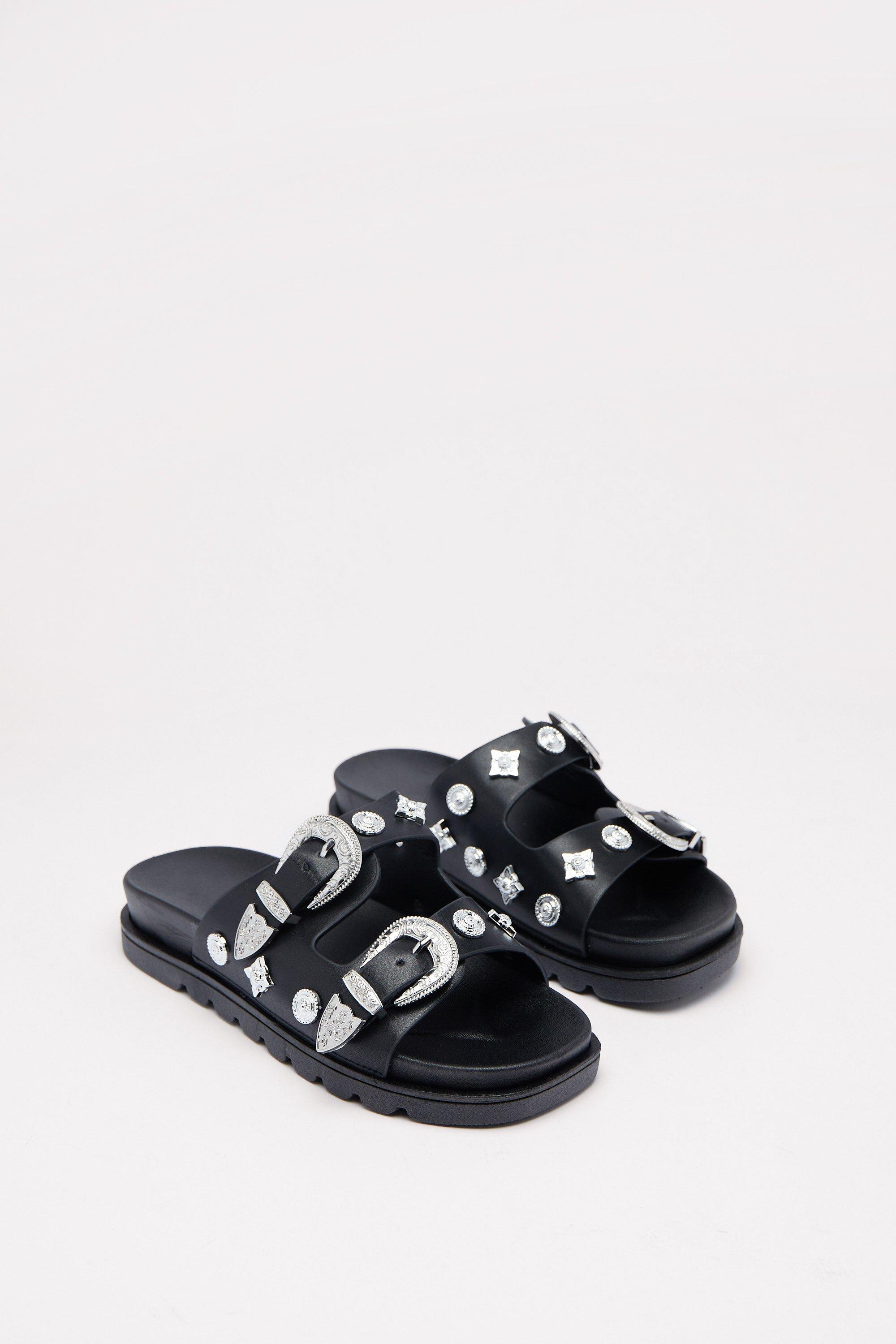 Black western hot sale buckle sandals