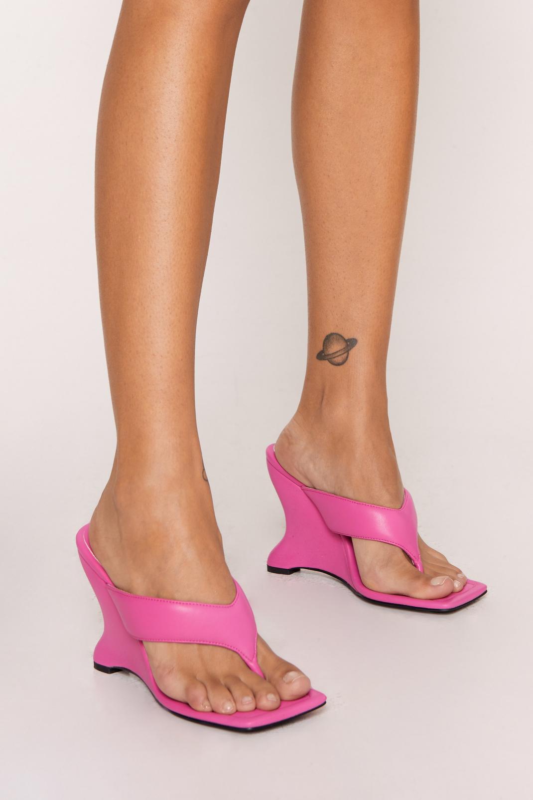 Pink Faux Leather Flip Flop Wedge Heels image number 1