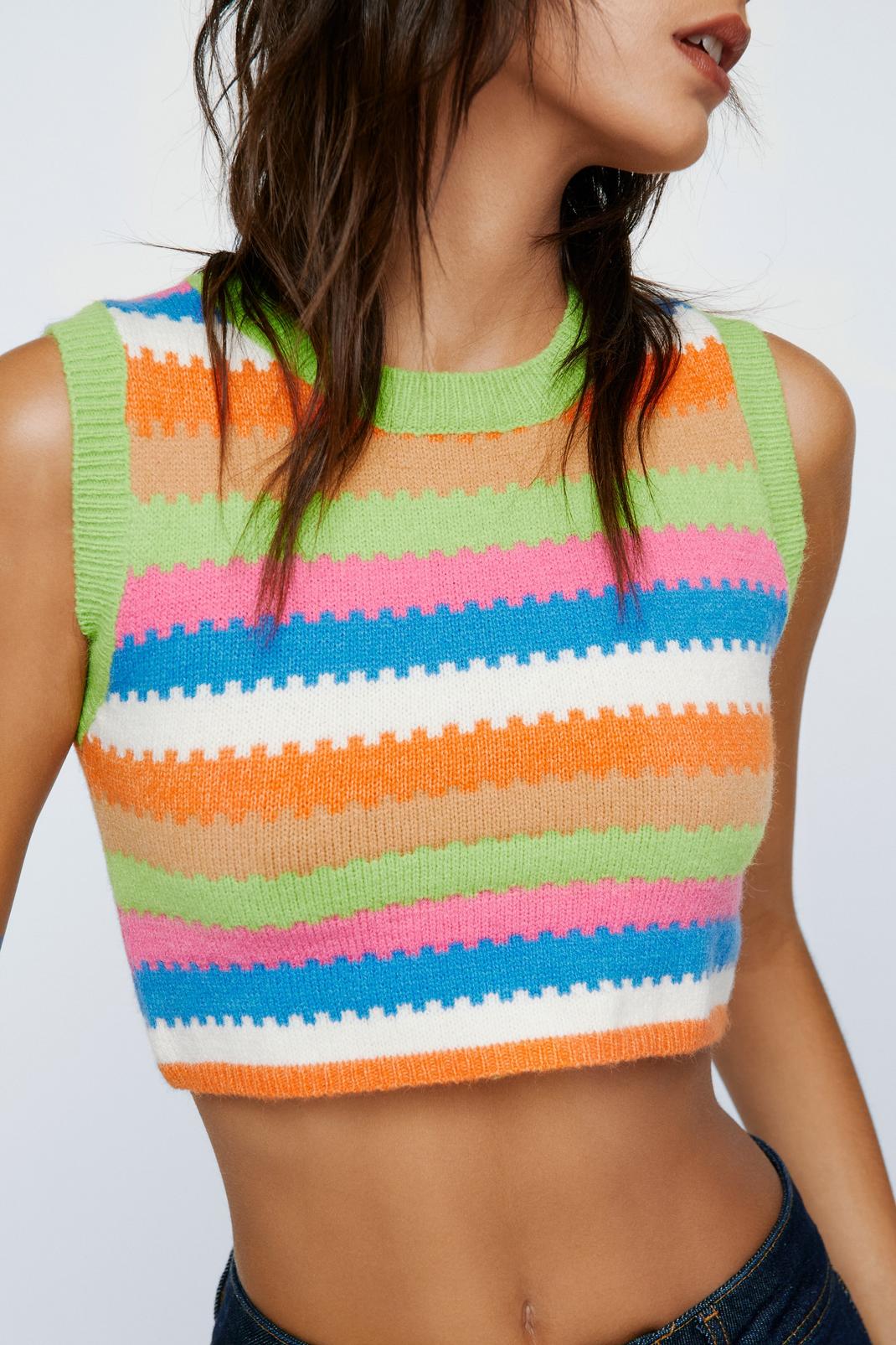 Multi Stripe Knitted Cropped Vest image number 1