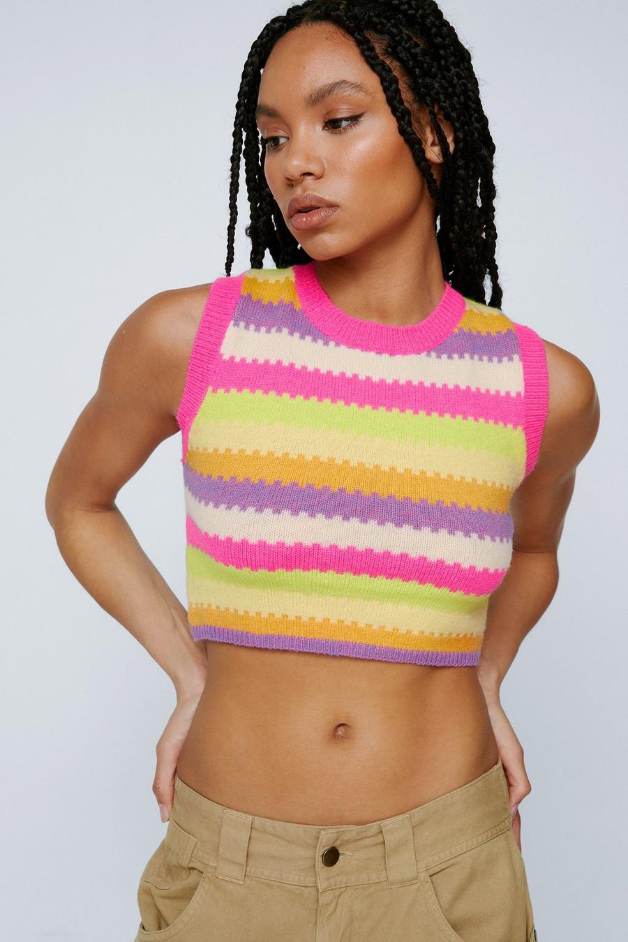 Stripe Knitted Cropped Tank Top