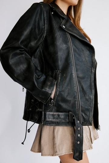 Real Leather Washed Biker Jacket black