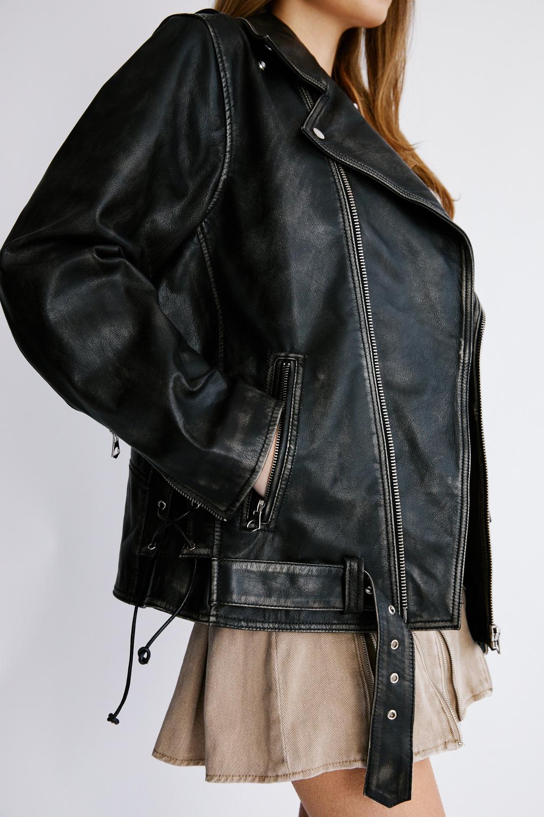 Black Real Leather Washed Biker Jacket image number 1
