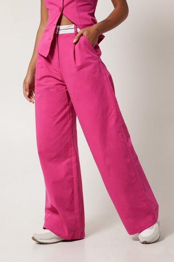 Pink Premium Waistband Detail Poplin Wide Leg Pants