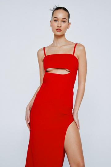 Red Cut Out Scuba Crepe Midi Dress