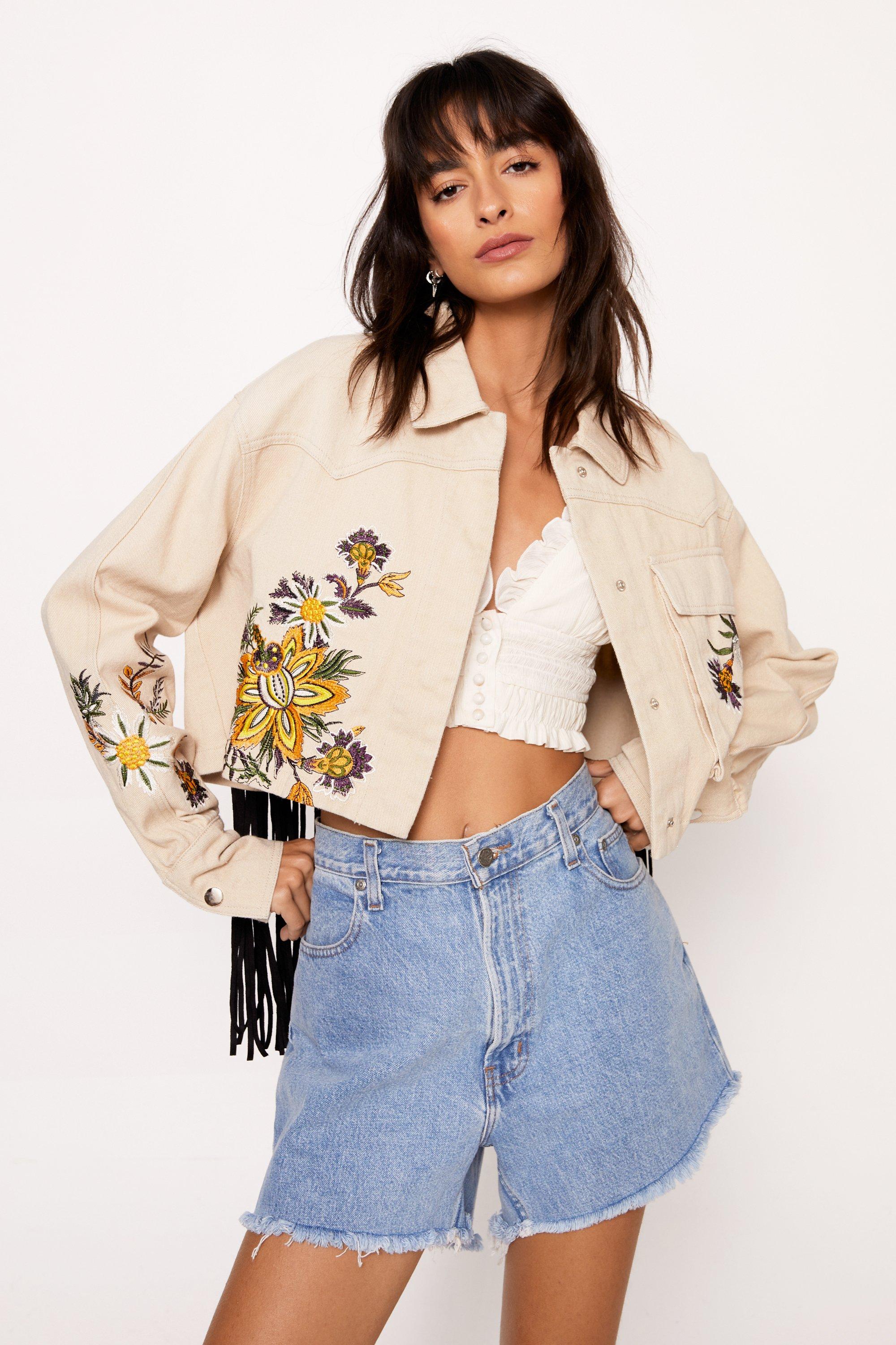 Flower embroidered clearance jacket