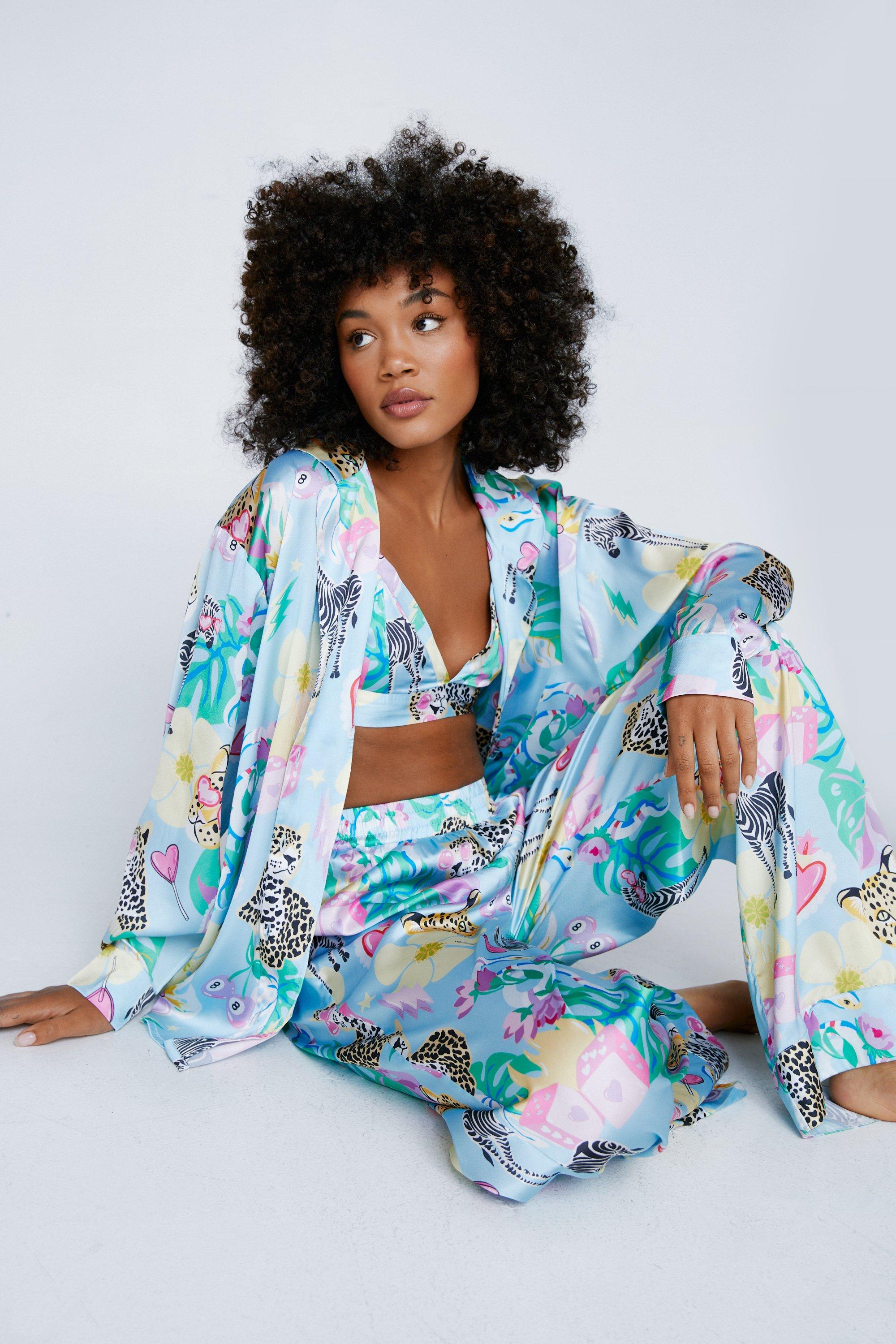 Satin Mixed Animal Floral 3pc Pajama Pants Set | Nasty Gal