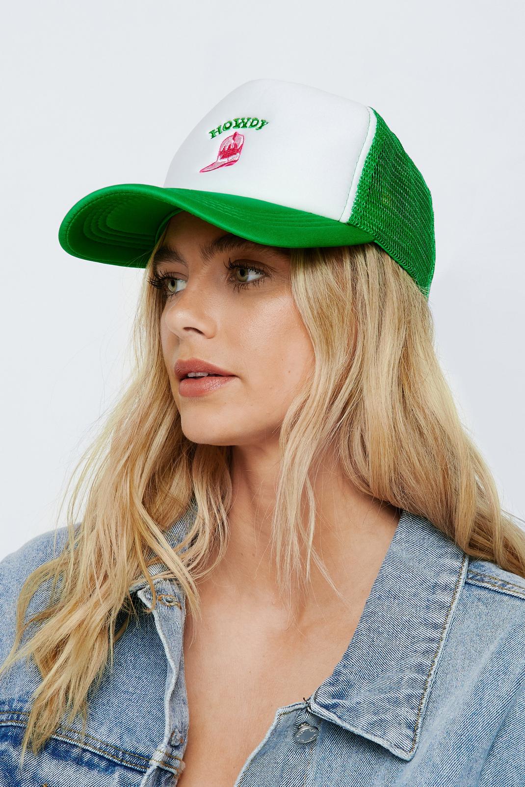 Green Howdy Western Boot Embroidery Trucker Hat  image number 1