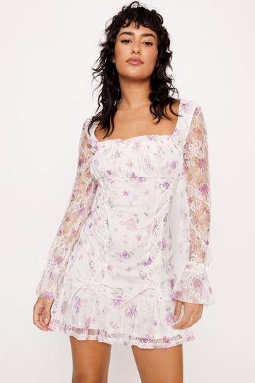 Floral Lace Lattice Detail Dress multi