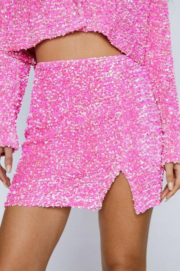 Pink Premium Velvet Sequin Mini Skirt