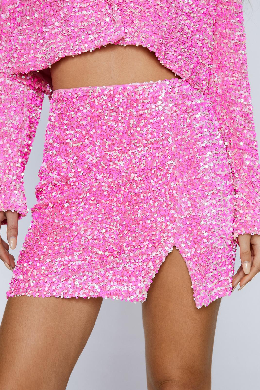 Pink Premium Velvet Sequin Mini Skirt image number 1
