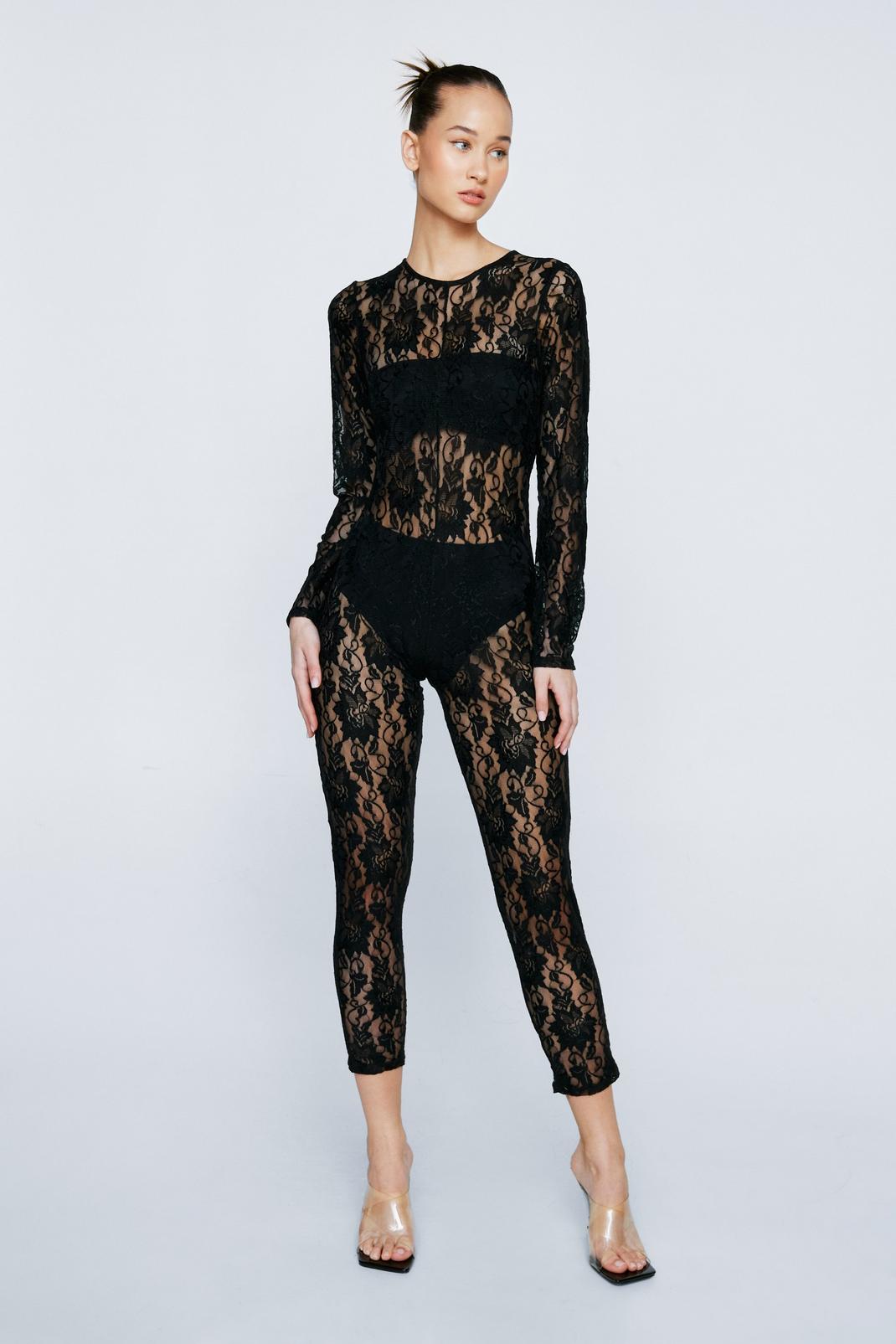 Black Full Lace Jumpsuit  image number 1