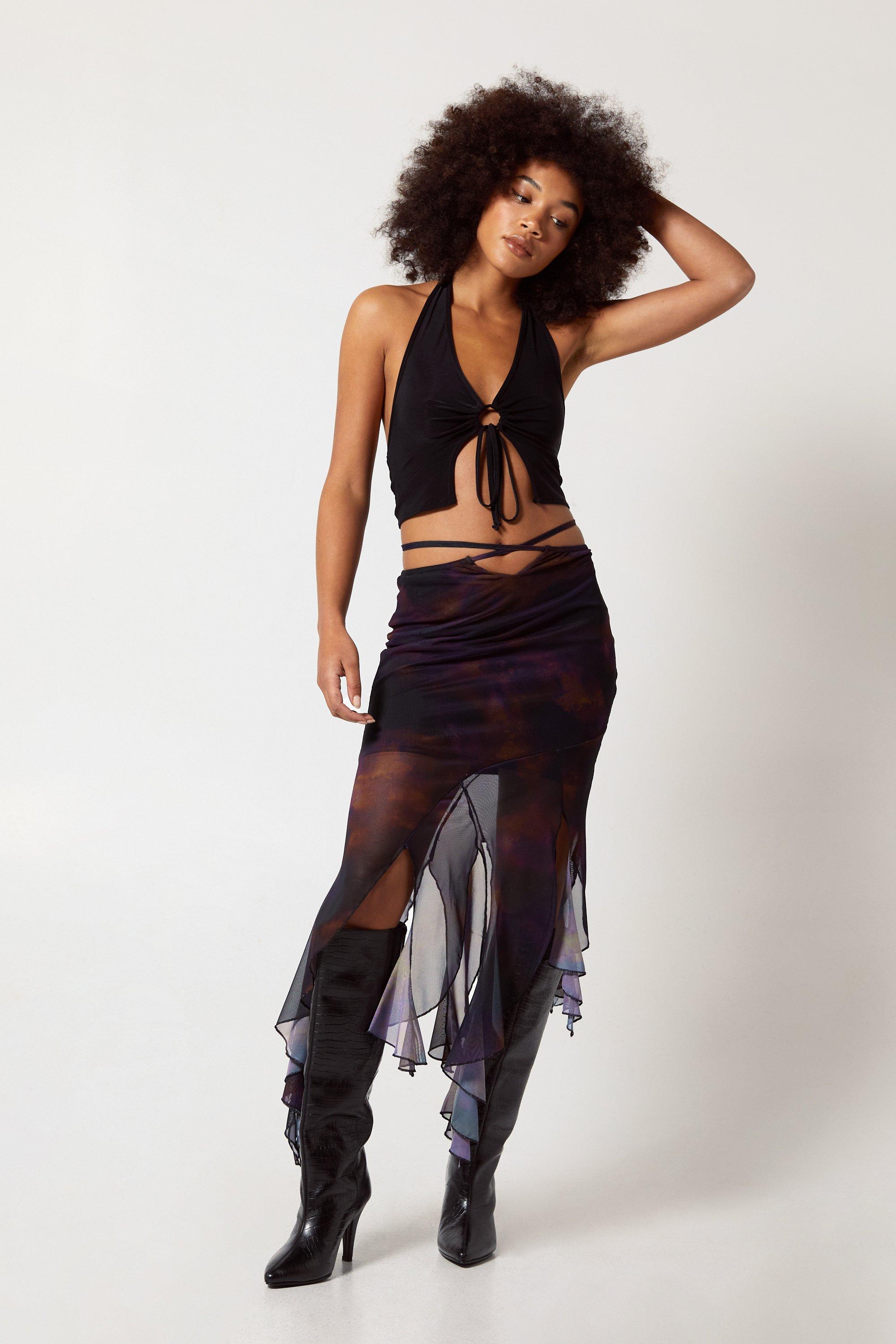 Jupe mi longue asymetrique en mesh Nasty Gal