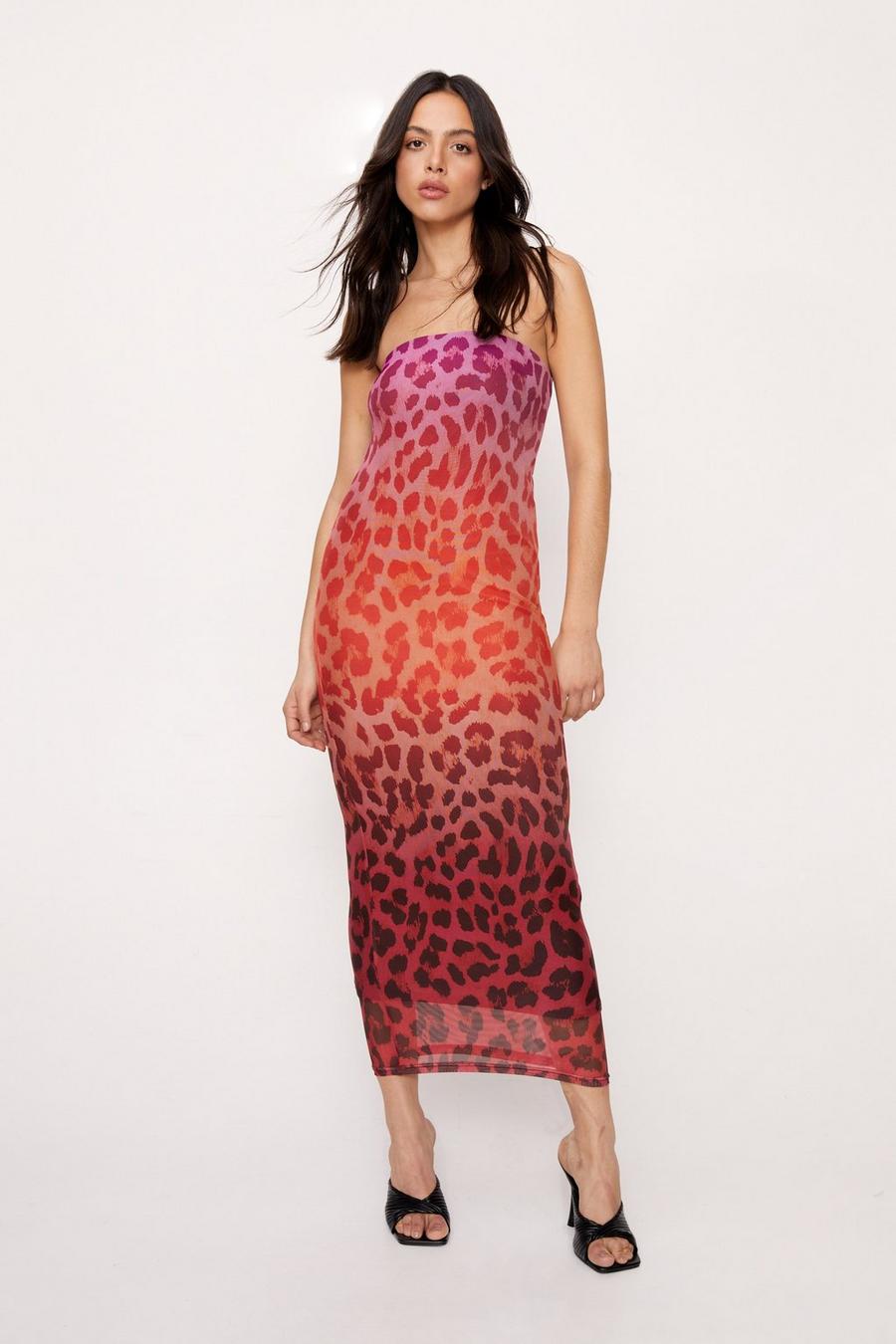 Ombre Leopard Print Bandeau Midaxi Dress