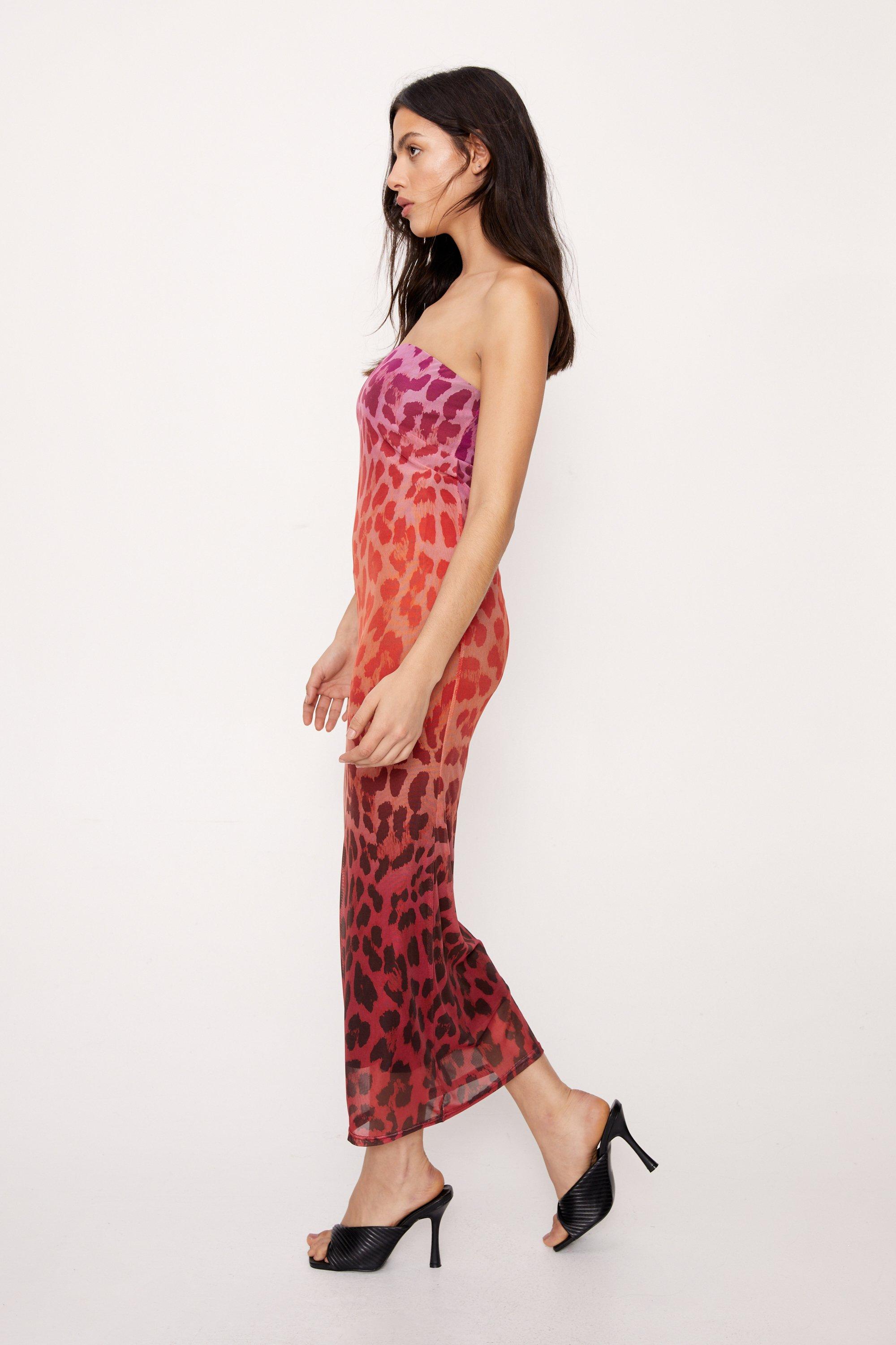 Red leopard store print slip dress