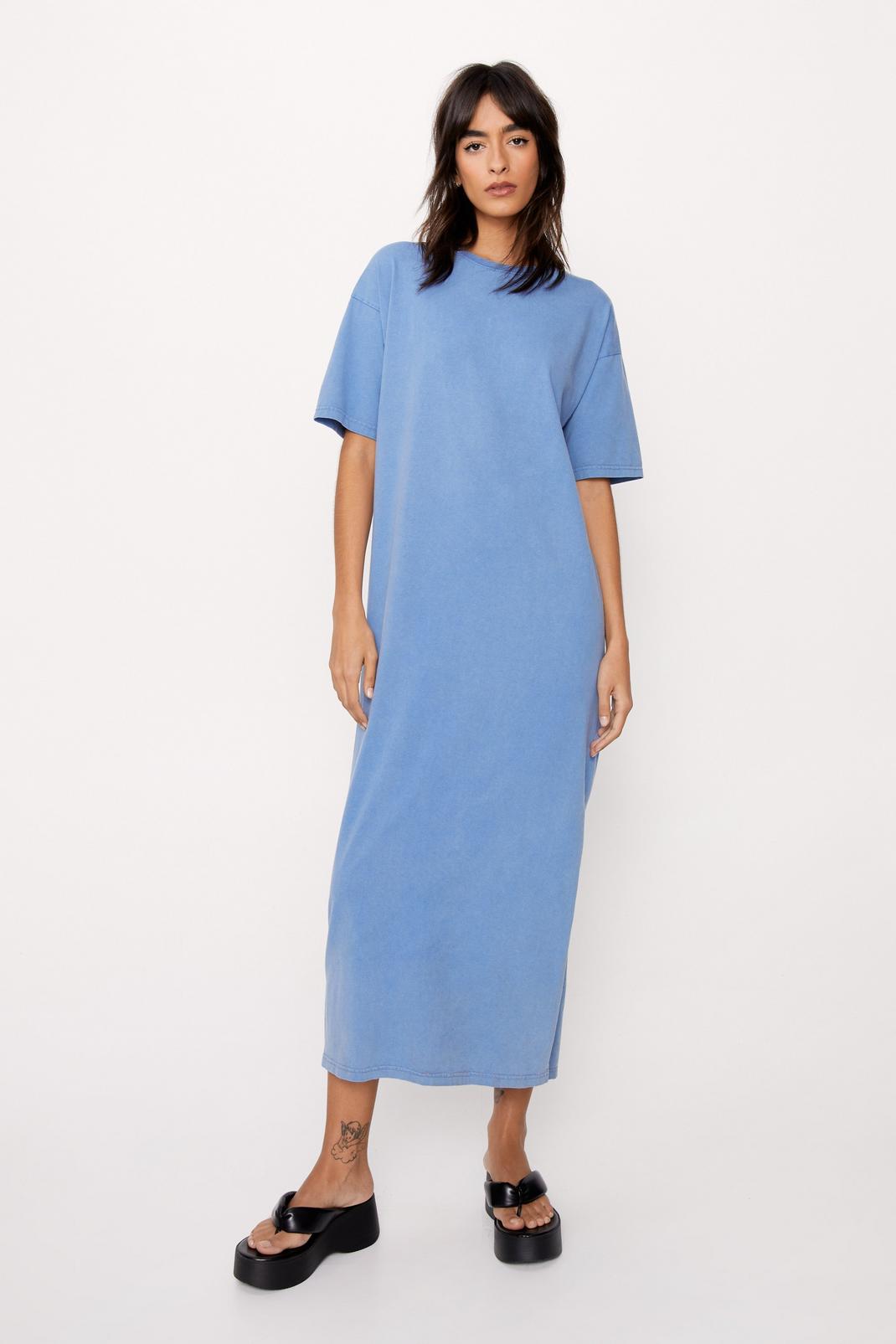 Washed blue Acid Wash Maxi T-shirt Dress image number 1