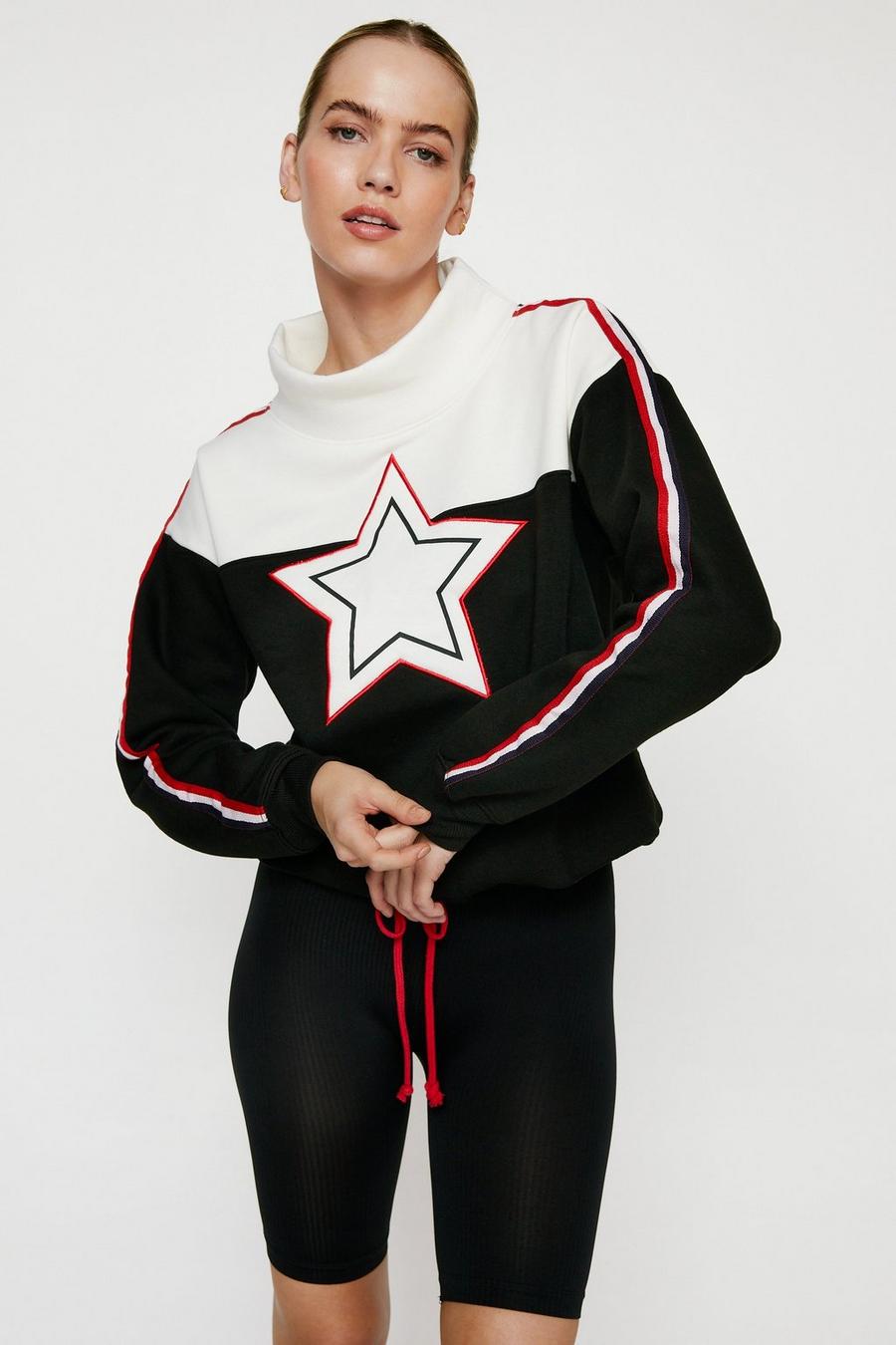 Star Applique Patch High Neck Sweater