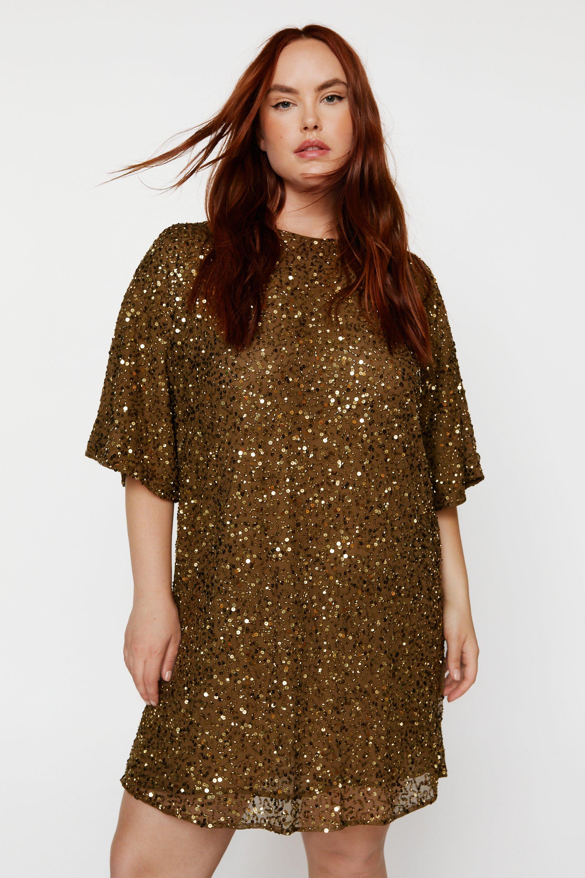 Gold Sequin Dress - Gold Glitter Dress - Gold Skater Dress - Lulus
