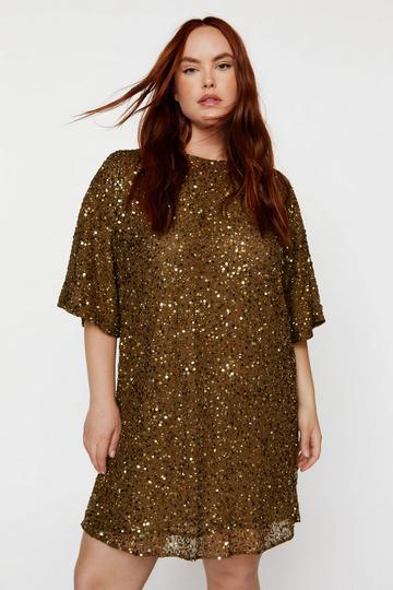 Plus Size Cluster Sequin Slouch Shift Dress gold