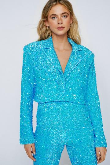 Premium Cropped Sequin Blazer turquoise