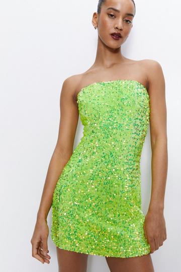Green Premium Sequin Bandeau Mini Dress