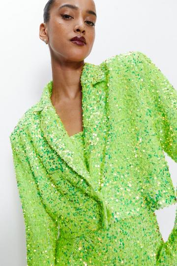 Green Premium Sequin Cropped Blazer