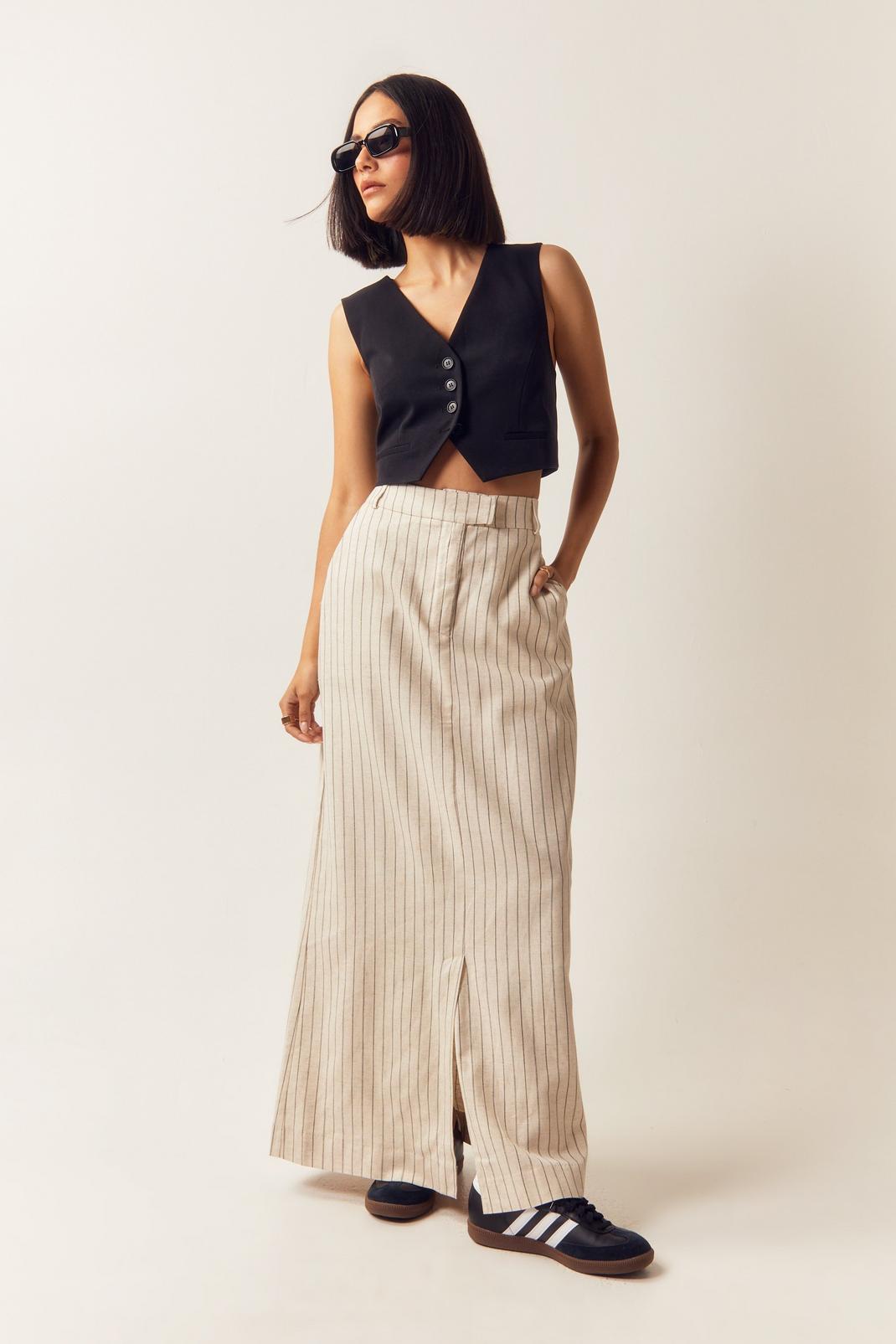Ivory Premium Tailored Linen Maxi Skirt  image number 1