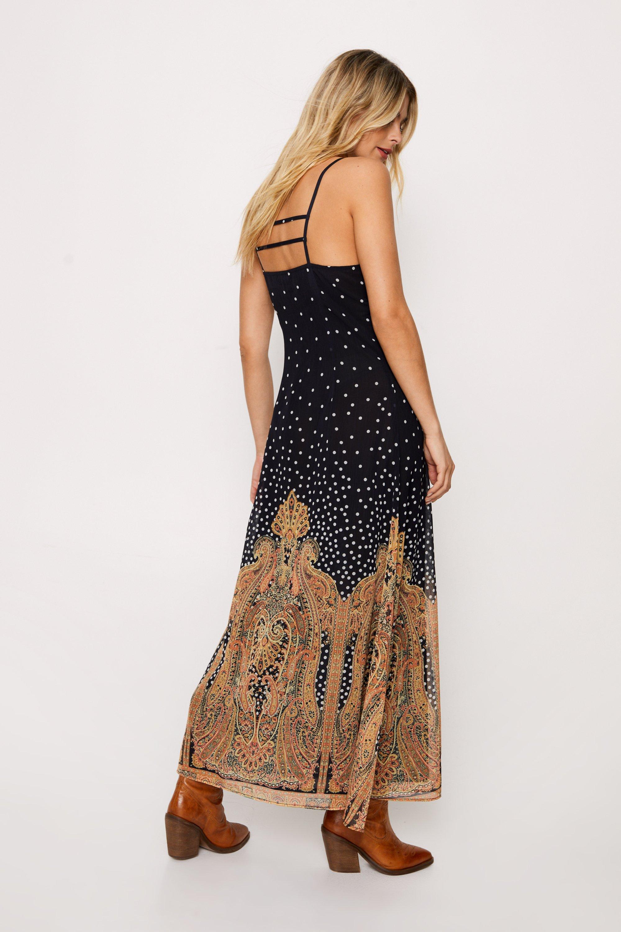 Spot Border Print Strappy Back Detail Maxi Dress