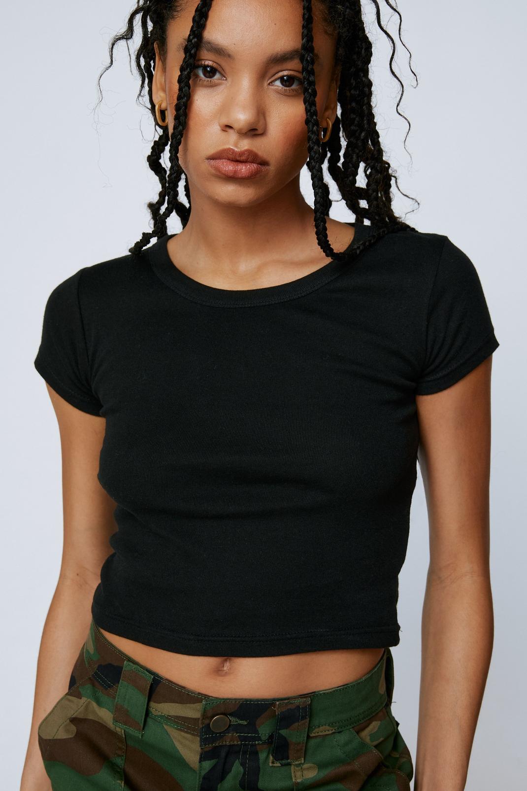 Black Ribbed Baby Fit T-shirt image number 1