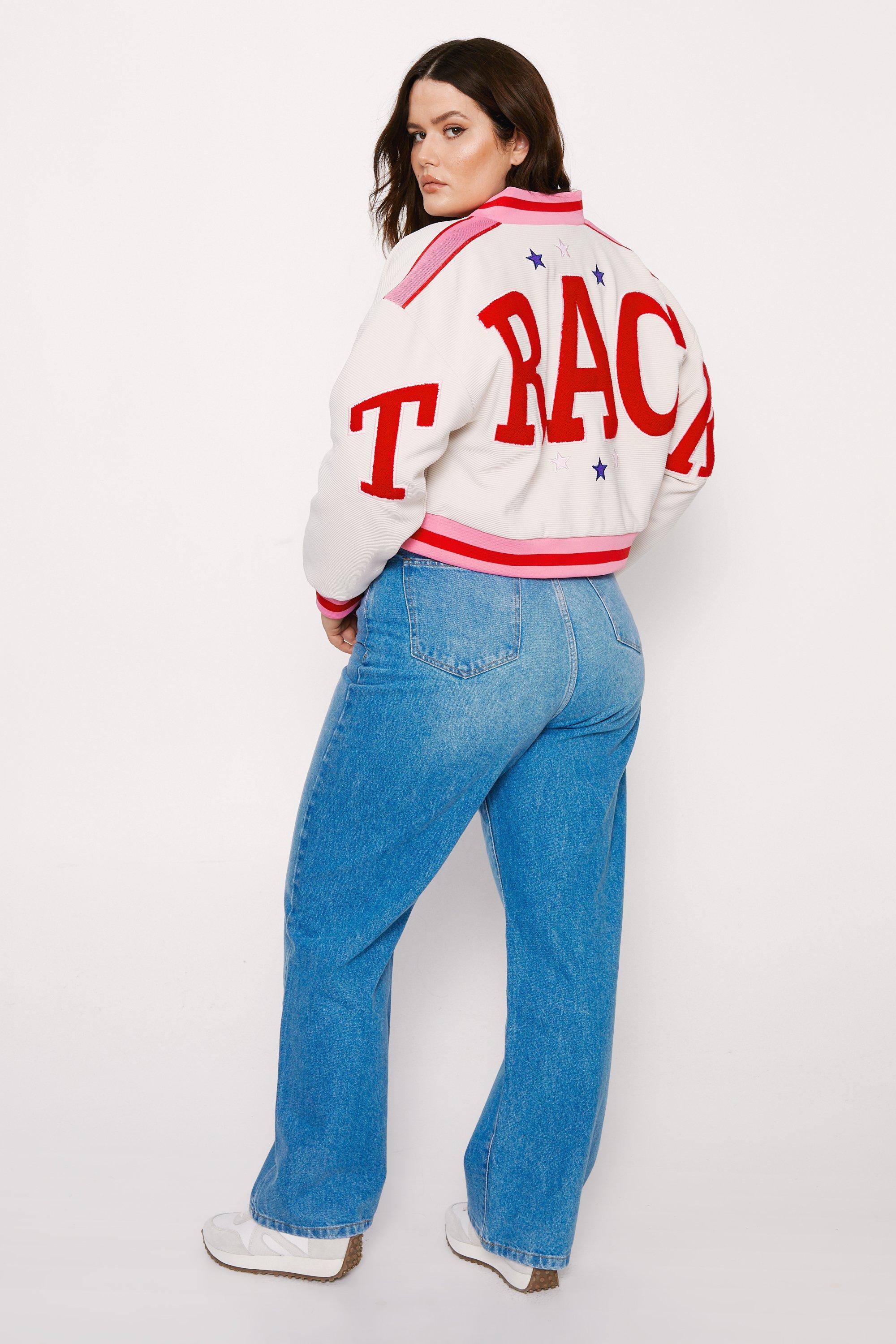 Plus Size Track Back Knitted Varsity Jacket