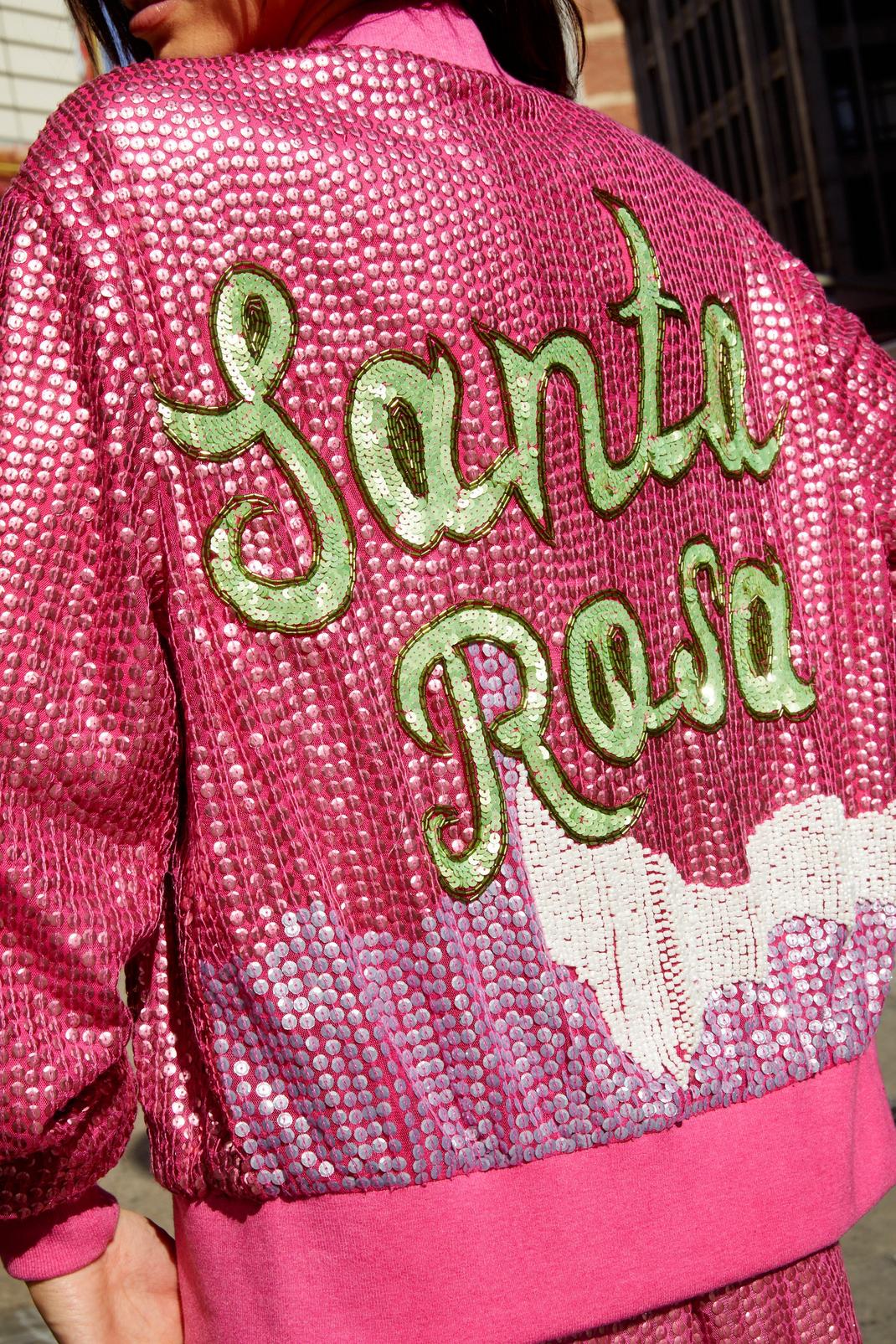 Pink Santa Rosa Sequin Embellished Bomber Jacket image number 1