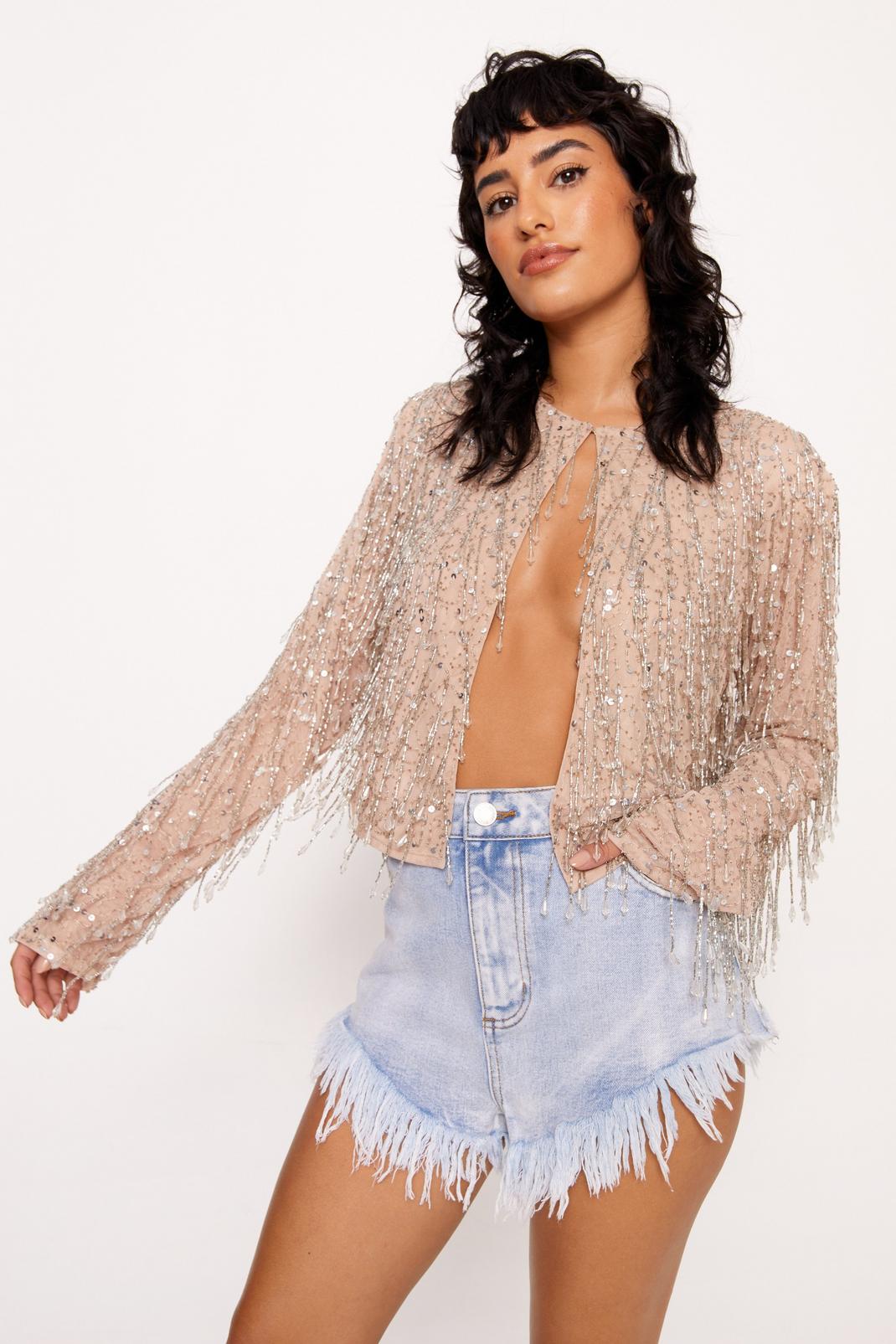 Blush Tassel Beaded Embellished Jacket image number 1