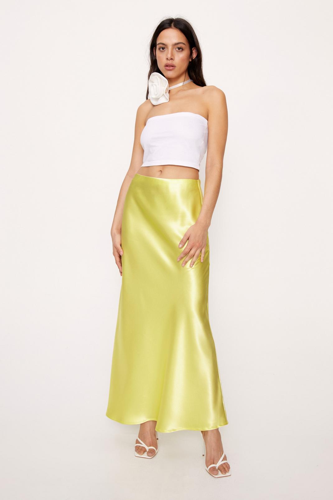 Lime Petite Satin Flooded Maxi Skirt image number 1
