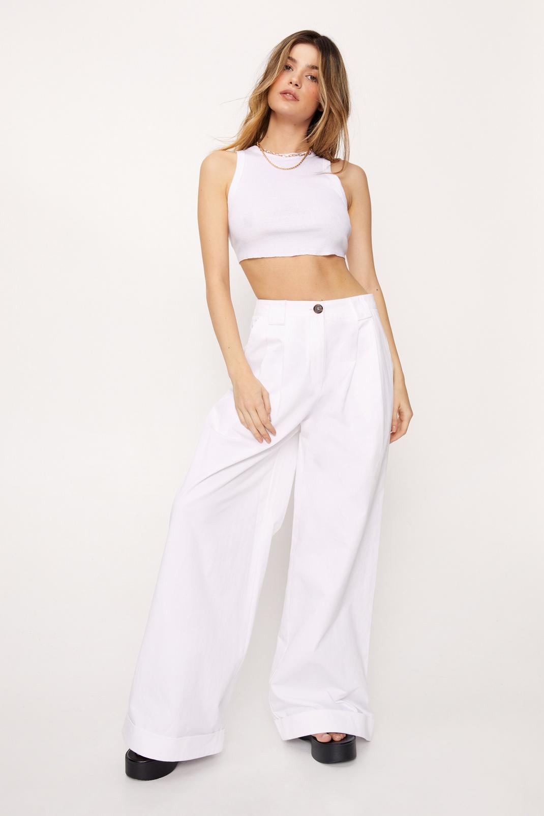White Premium Heavy Cotton Tailored Wide Leg Pants image number 1