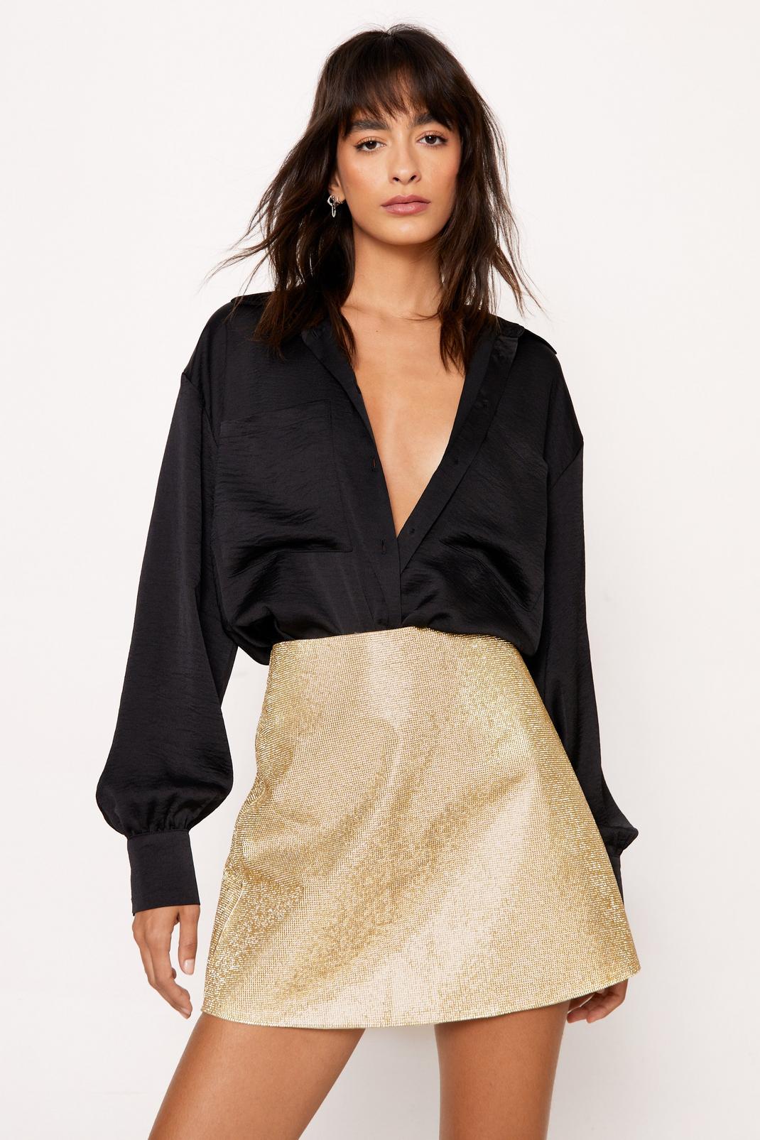Black Textured Satin Relaxed Shirt image number 1