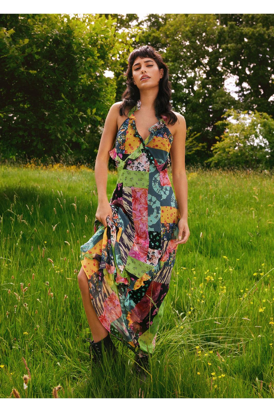 Multi Mixed Scarf Printed Ruffle Maxi Dress image number 1