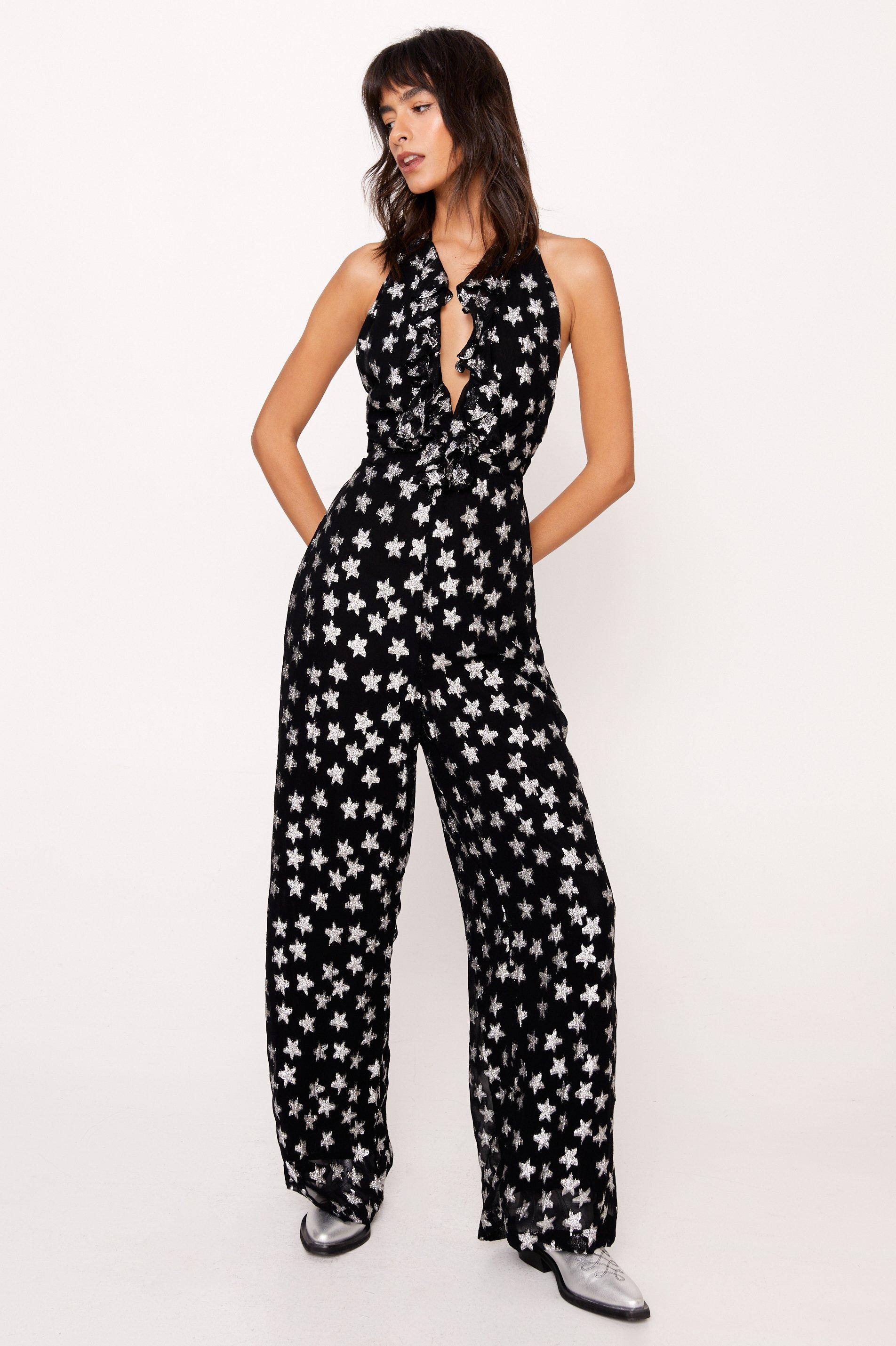 Metallic Star Halter Neck Jumpsuit