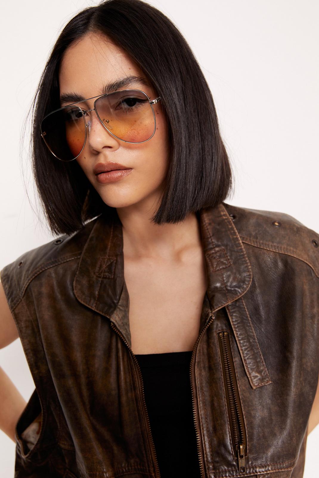 ASOS DESIGN 70s aviator sunglasses in brown ombre with purple lens