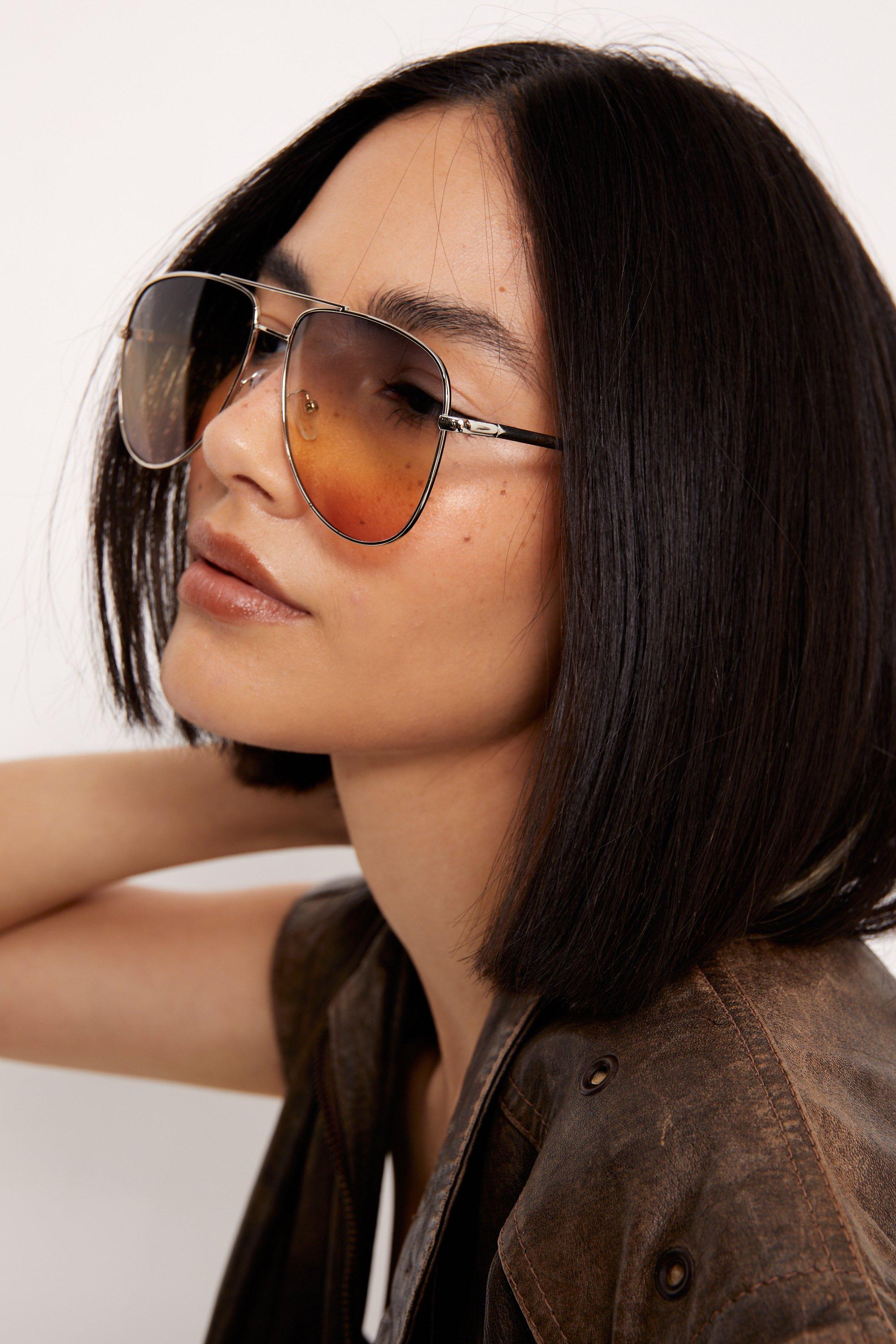 ASOS DESIGN 70s aviator sunglasses in brown ombre with purple lens