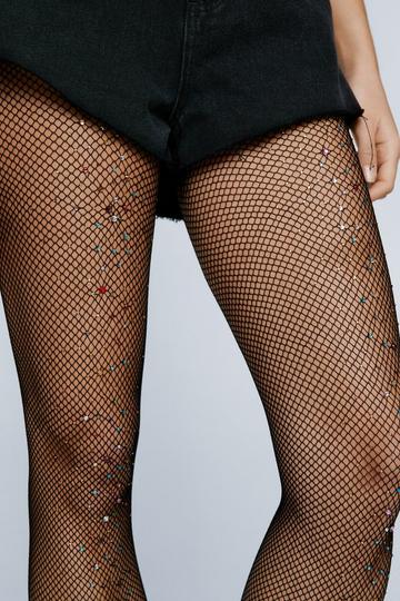 Multicolor Diamante Fishnet Tights multi
