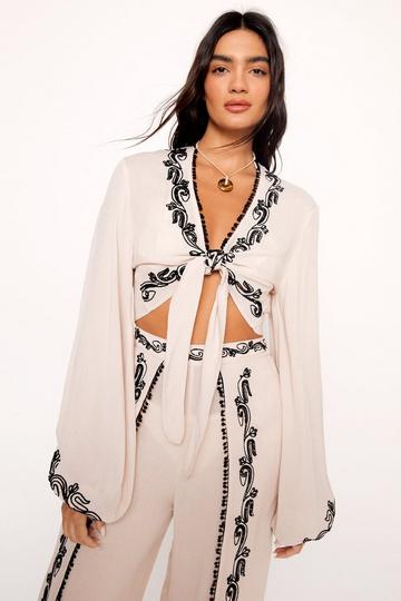 Rayon Crepe Embroidered Sequin Beach Top stone