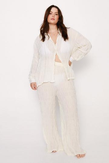 Plus Size Textured Wide Leg Cover Up Pants cream