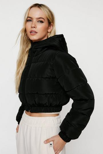 Black Puffer Super Cropped Hooded Jacket