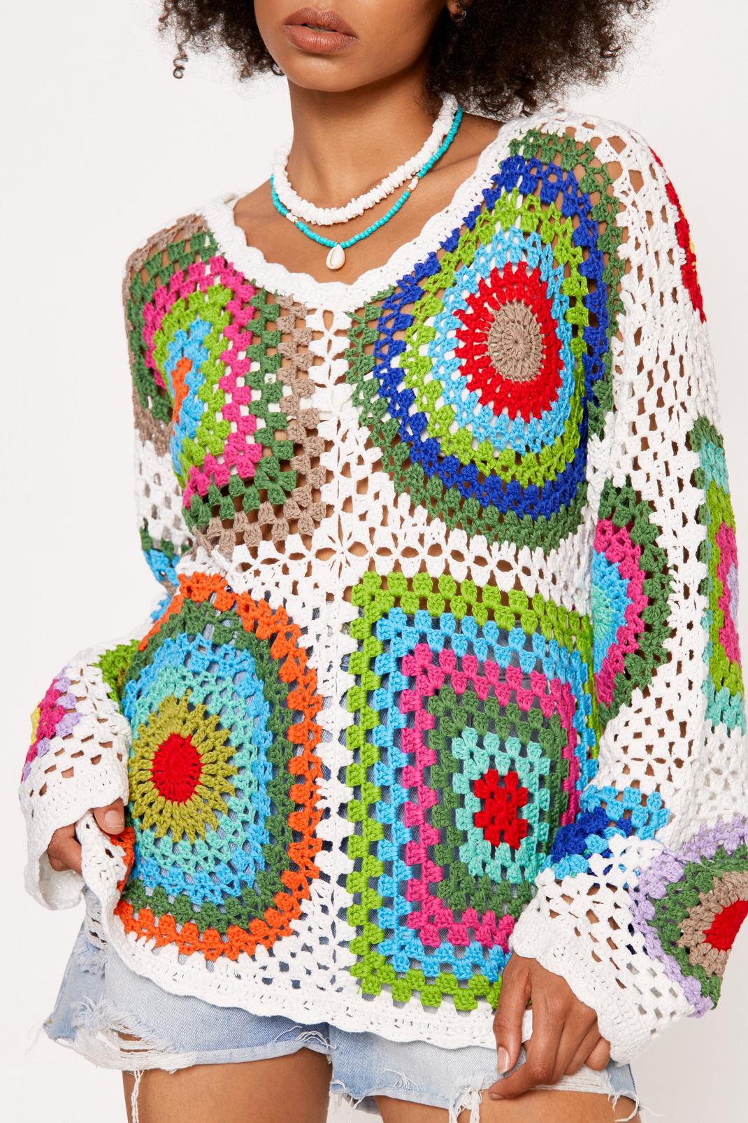 Multi Long Sleeve Crochet Sweater image number 1